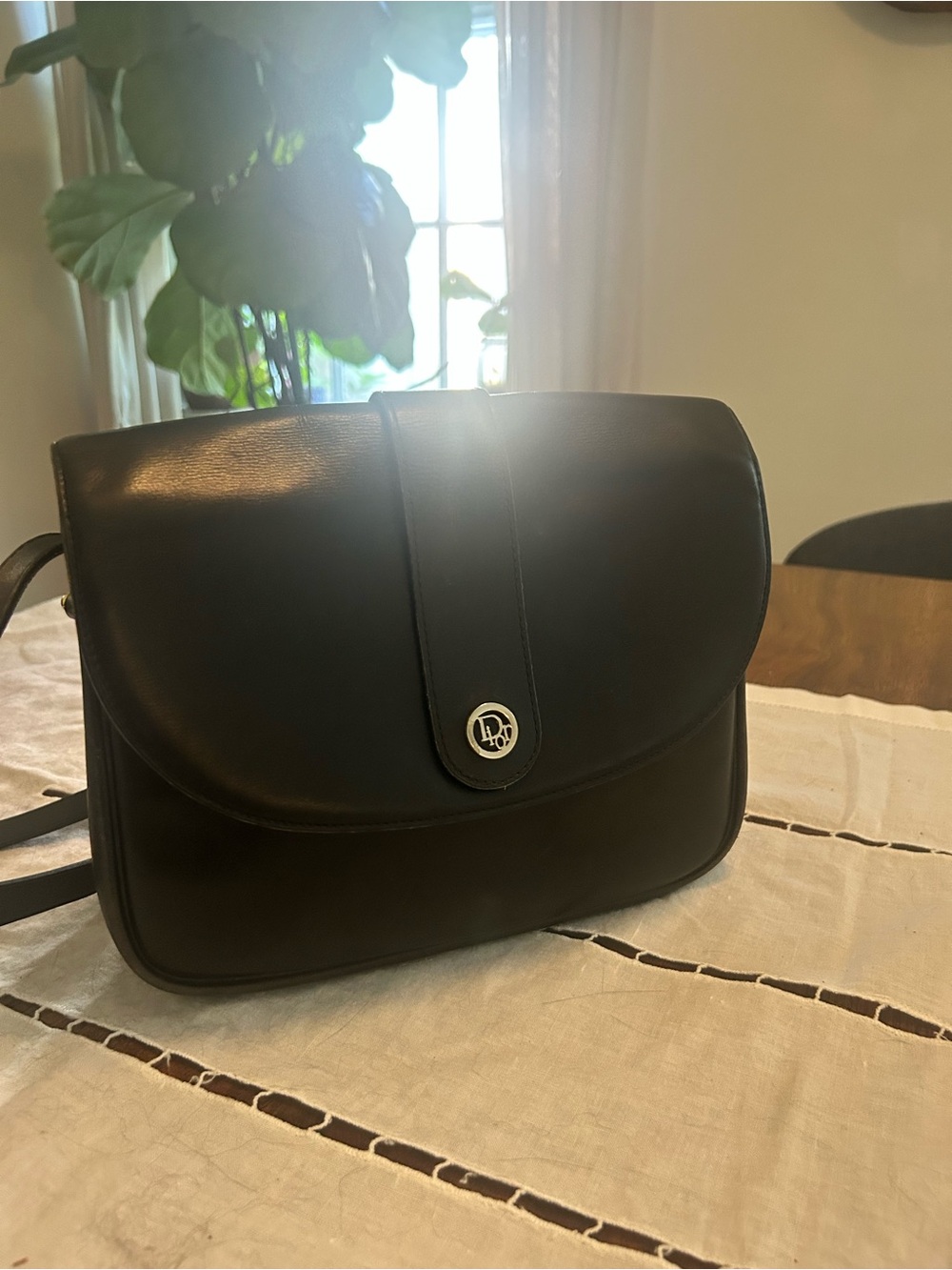 Dior Black Leather Shoulder Bag with Gold Hardware
